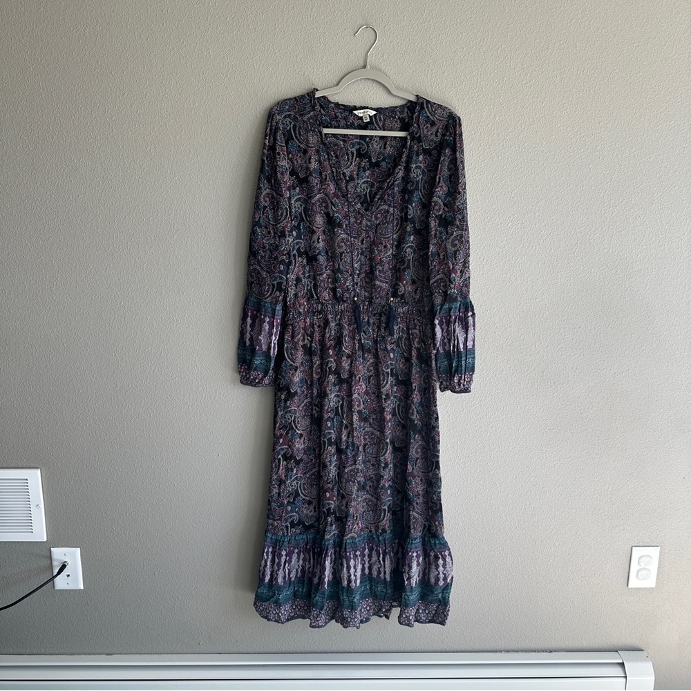 Frye & Co. Purple Paisley Floral Long Sleeve Maxi Dress XXL
